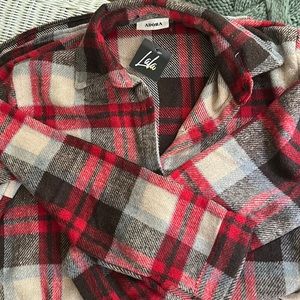 Dressed in LALA Arizona Grunge Jacket in Red Fall Longline Shacket